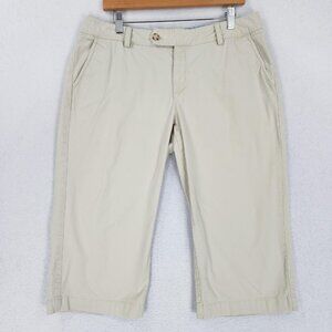Eddie Bauer Pants Womens 14 Beige Khaki Capri Cropped Chino Stretch Casual